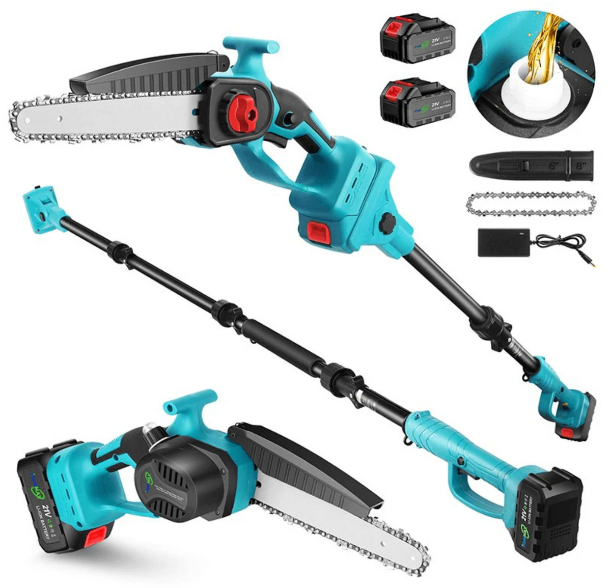 2 in 1 Cordless 15cm Chainsaw with Pole Saw
