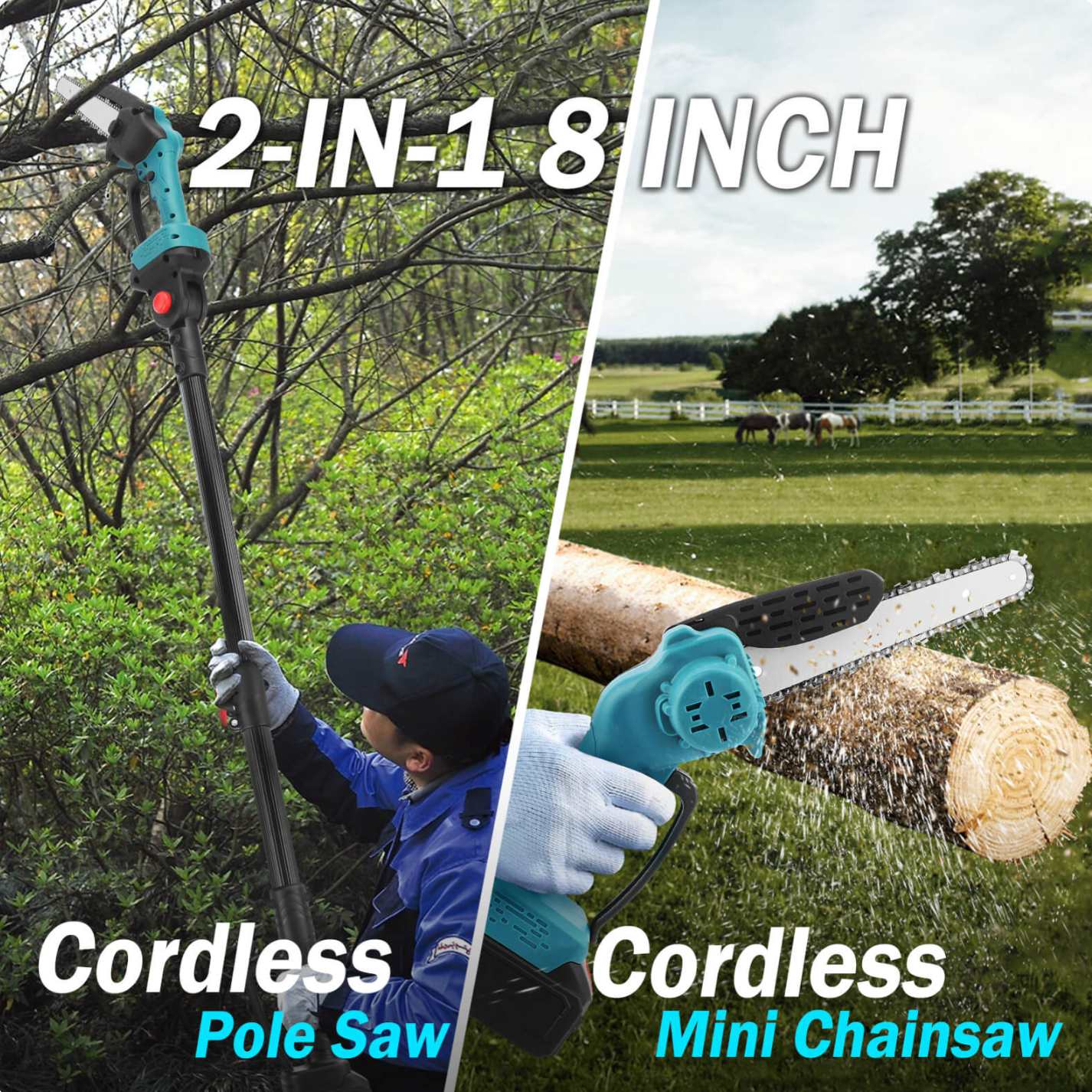 2 in 1 Cordless 15cm Chainsaw with Pole Saw