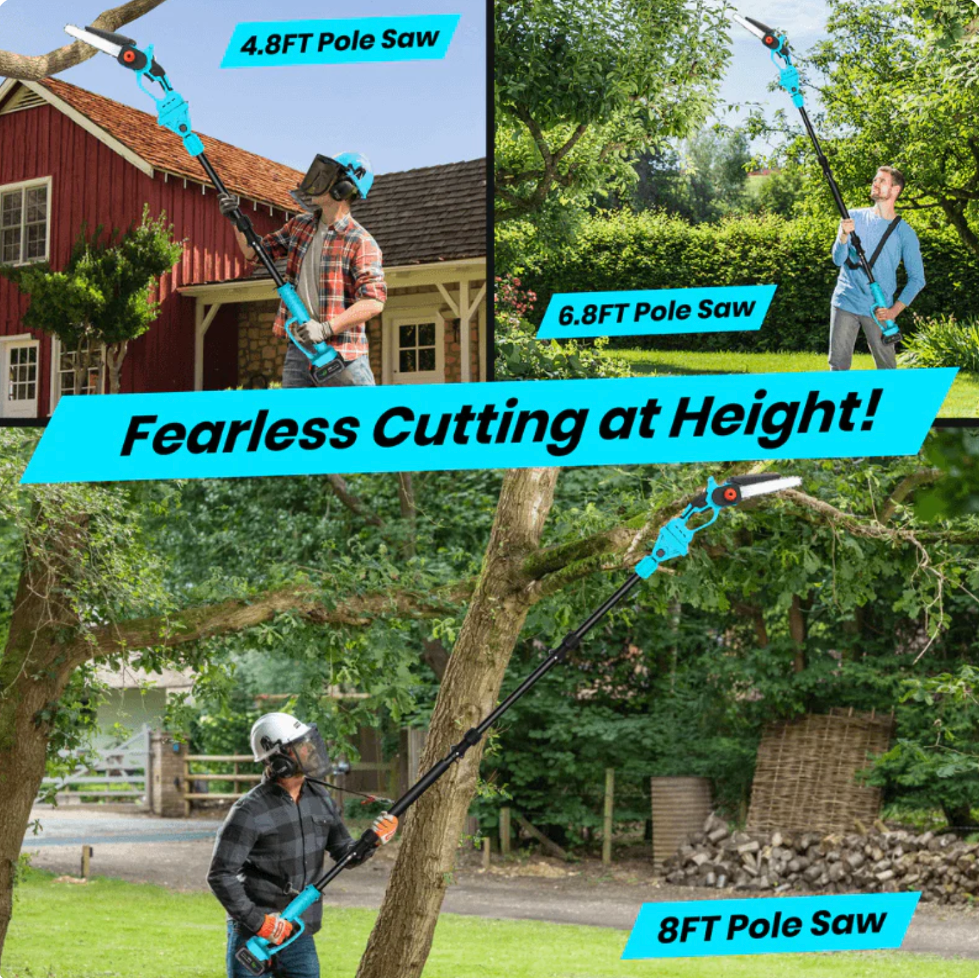 2 in 1 Cordless 15cm Chainsaw with Pole Saw