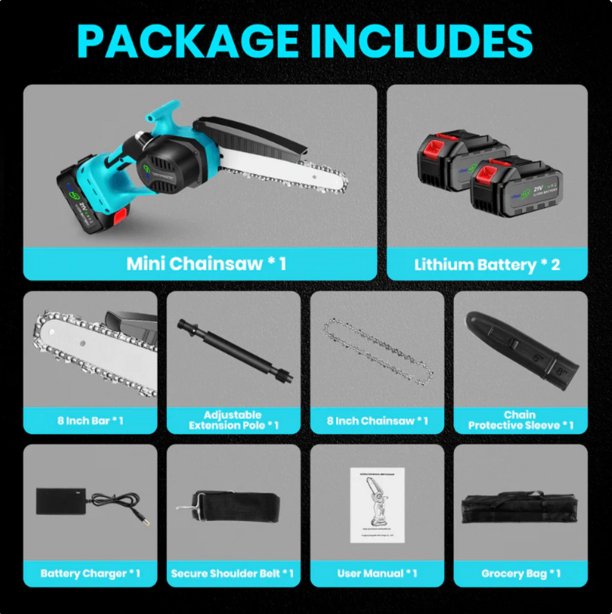 2 in 1 Cordless 15cm Chainsaw with Pole Saw